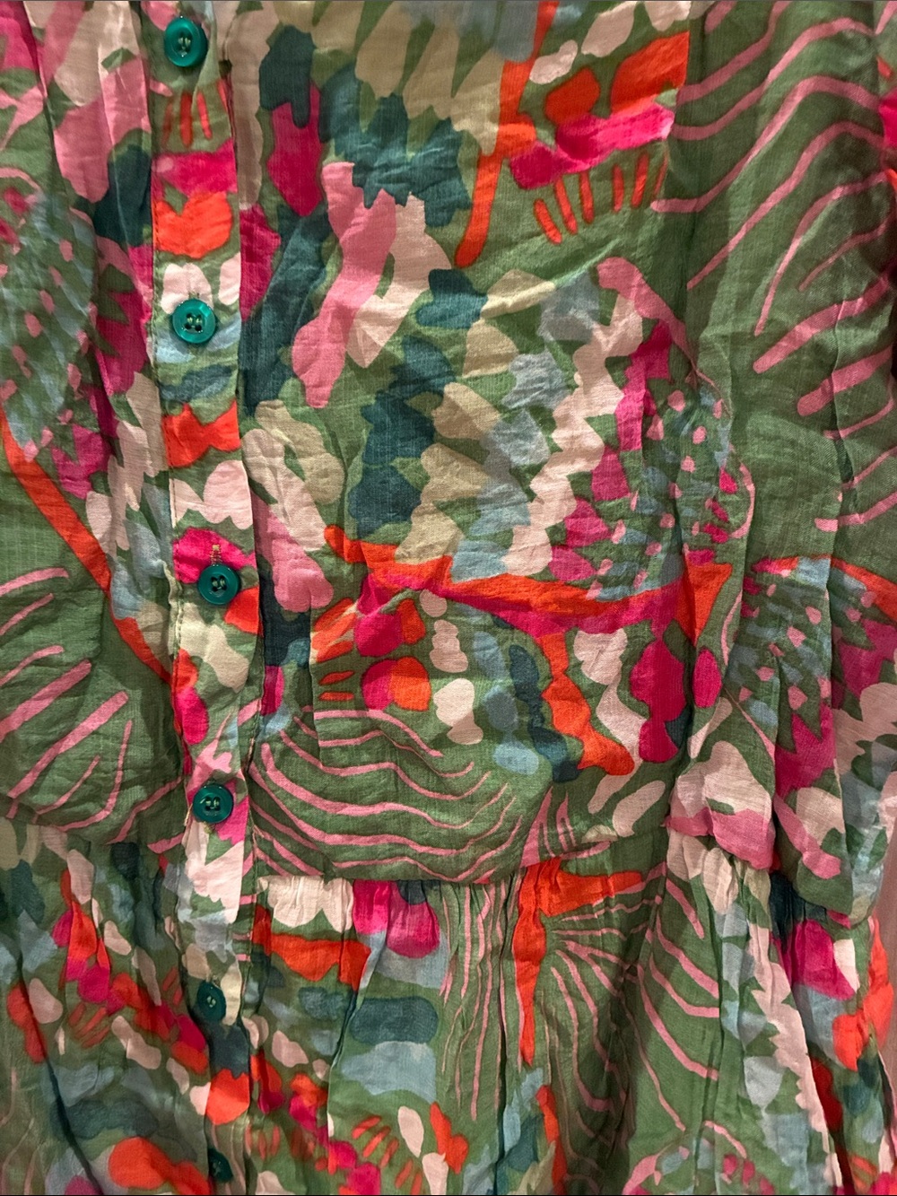 TCEC Green Multicolor Button-Front Ruffled Dress - Picture 2 of 3